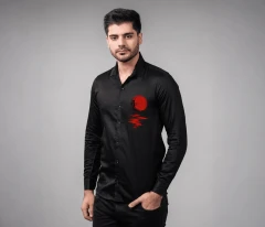 Jet Black Hand-Painted Crimson Sun Shirt for Perfect Mens Collection